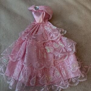 Barbie Clothes Pink Tiered Off The Shoulder Ball Gown Dress B11 Damaged
